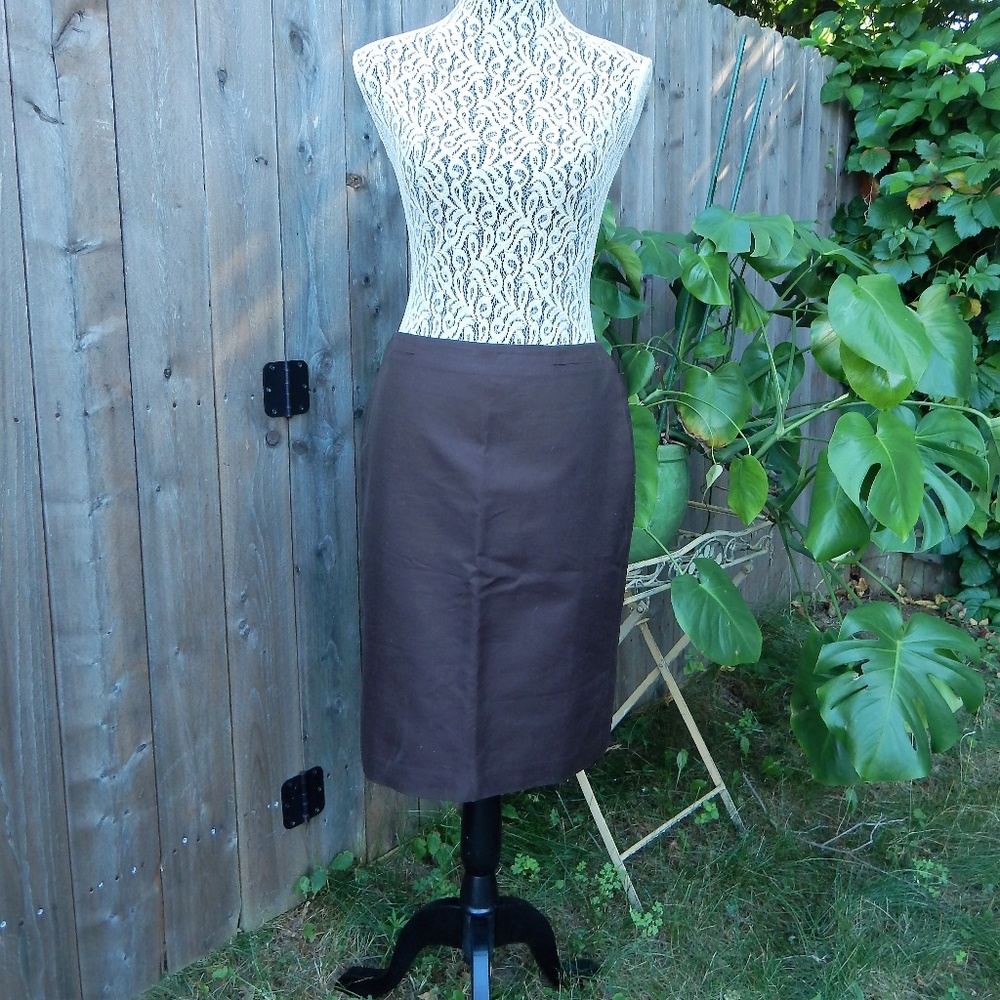 NWOT! Cotton Silk Brown Pleated Pencil Skirt 6